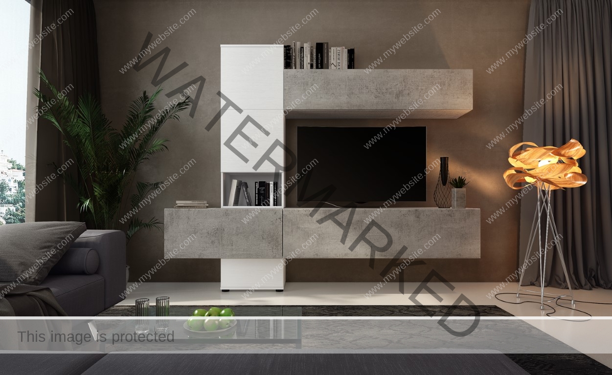 Soggiorno moderno RODI - Bianco rustica + Cemento beton