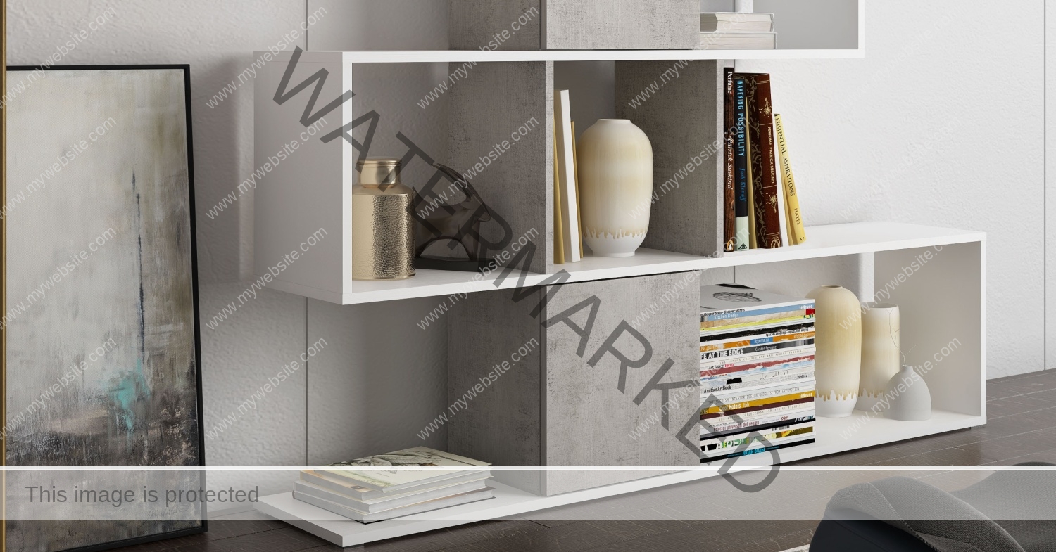 Libreria moderna SCALAR - Bianco e Cemento beton